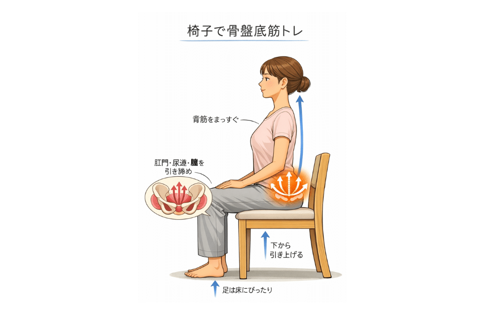 椅子に座って行う骨盤底筋トレーニングの基本姿勢